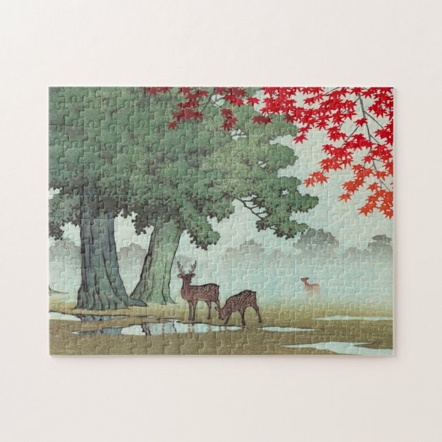 Nara Park Hasui Kawase shin hanga scenery art deer Jigsaw Puzzle (Horizontal)
