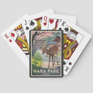 Nara Park Japan Deer Illustration Travel Art Retro Poker Cards