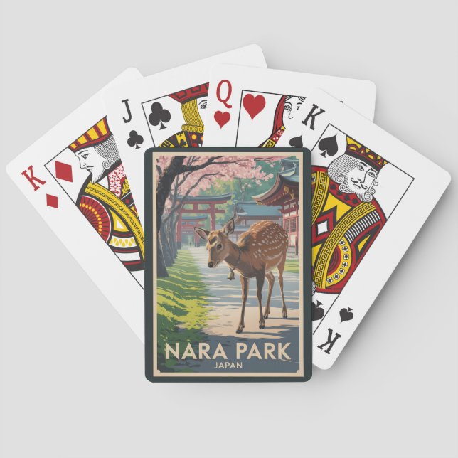 Nara Park Japan Deer Illustration Travel Art Retro Poker Cards (Back)