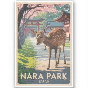 Nara Park Japan Deer Illustration Travel Art Retro Sticker