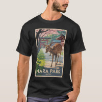Nara Park Japan Deer Illustration Travel Art Retro
