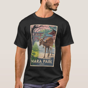 Nara Park Japan Deer Illustration Travel Art Retro T-Shirt