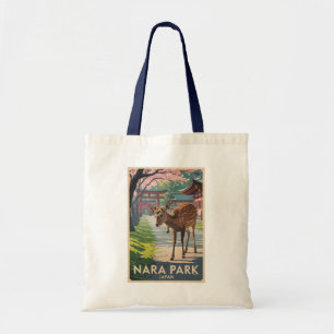 Nara Park Japan Deer Illustration Travel Art Retro Tote Bag