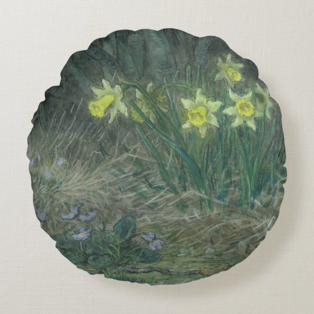 Narcissi and Violets, c.1867 Round Pillow (Front)