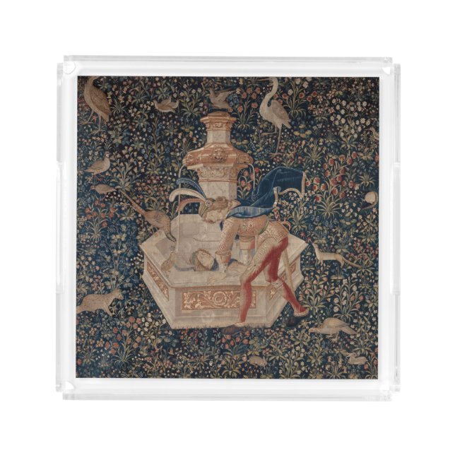 Narcissus at the Well, Medieval Tapestry Acrylic Tray (Front)