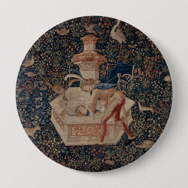 Narcissus at the Well, Medieval Tapestry Button (Front)