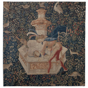 Narcissus at the Well, Medieval Tapestry Cloth Napkin