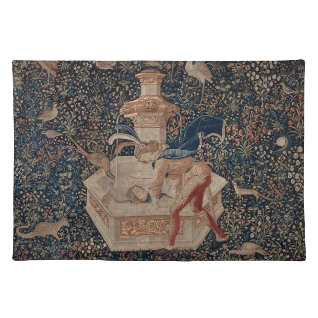 Narcissus at the Well, Medieval Tapestry Cloth Placemat (Front)