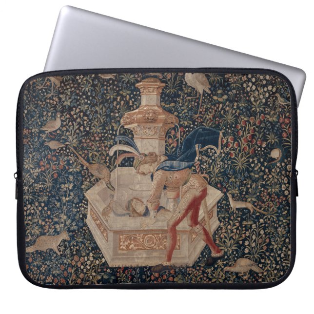 Narcissus at the Well, Medieval Tapestry Laptop Sleeve (Front)