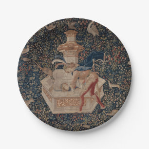 Narcissus at the Well, Medieval Tapestry Paper Plates