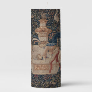 Narcissus at the Well, Medieval Tapestry Pillar Candle