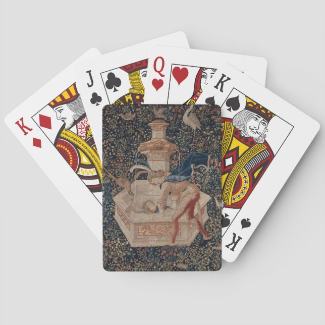 Narcissus at the Well, Medieval Tapestry Poker Cards (Back)