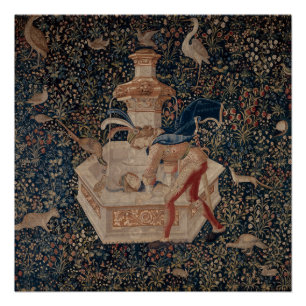 Narcissus at the Well, Medieval Tapestry Poster