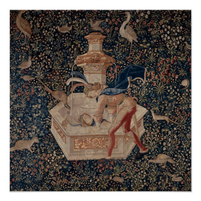 Narcissus at the Well, Medieval Tapestry Poster (Front)