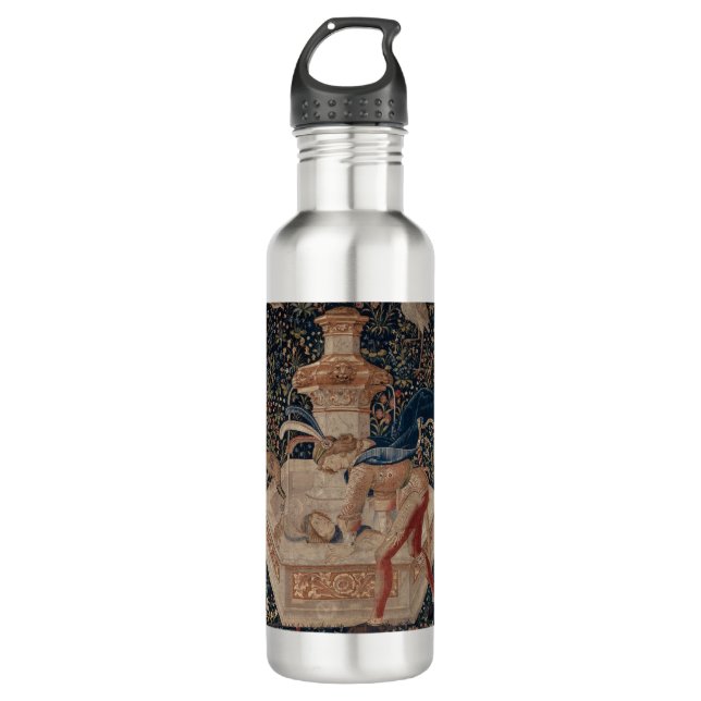 Narcissus at the Well, Medieval Tapestry Stainless Steel Water Bottle (Front)