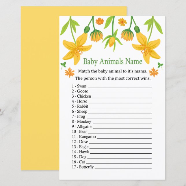 Narcissus Baby Animals Name Game (Front/Back)