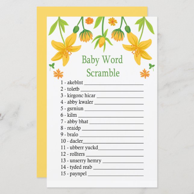 Narcissus Baby word scramble game (Front/Back)