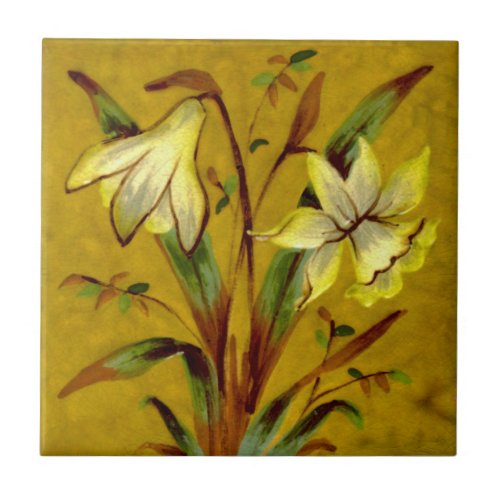 Narcissus Daffodil Barbotine Sherwin Cotton Repro Ceramic Tile