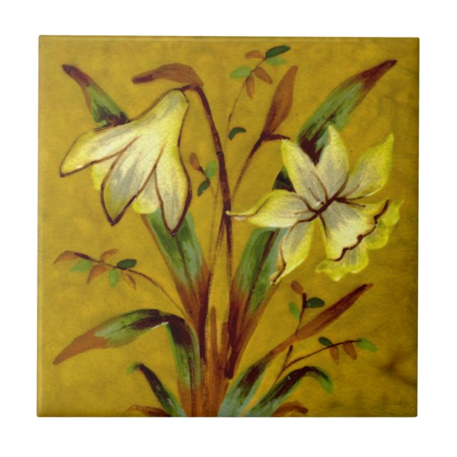 Narcissus Daffodil Barbotine Sherwin Cotton Repro Ceramic Tile (Front)