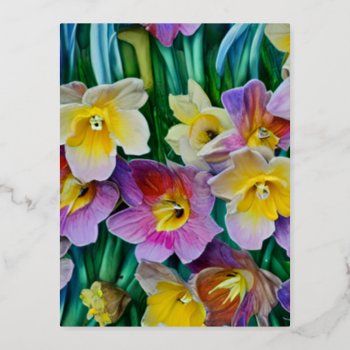 Narcissus Graphic Foil Holiday Postcard by ProdesignGo at Zazzle