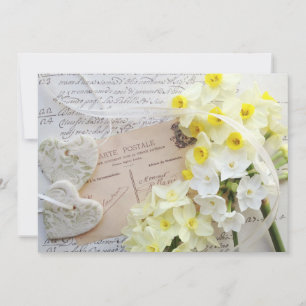 narcissus, hearts with script wedding invitation