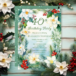 Narcissus Holly Floral 40th Birthday Party Invitation