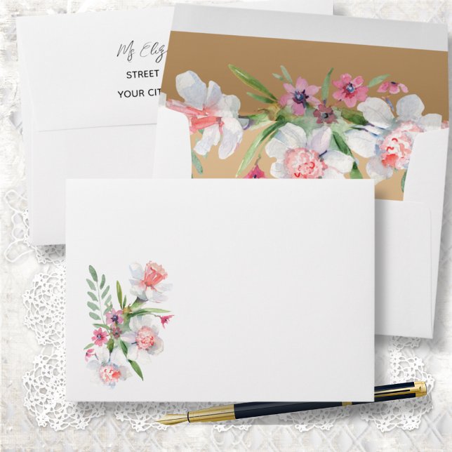 Narcissus on Champagne Return Addressed Envelope (Creator Uploaded)
