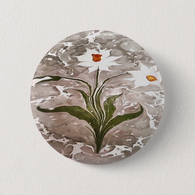 Narcissus On Marble Button (Front)