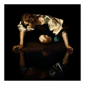 Narcissus painting inspired by Caravaggio Poster