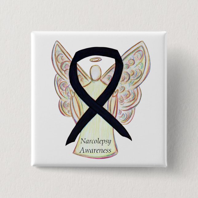 Narcolepsy Awareness Angel Black Ribbon Art Pin (Front)