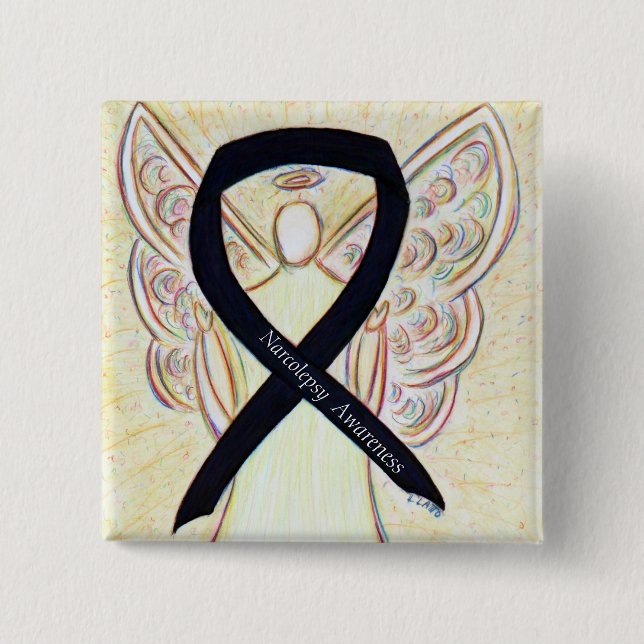 Narcolepsy Awareness Angel Black Ribbon Art Pins (Front)