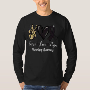 Narcolepsy Awareness Peace Love Hope Black Ribbon T-Shirt