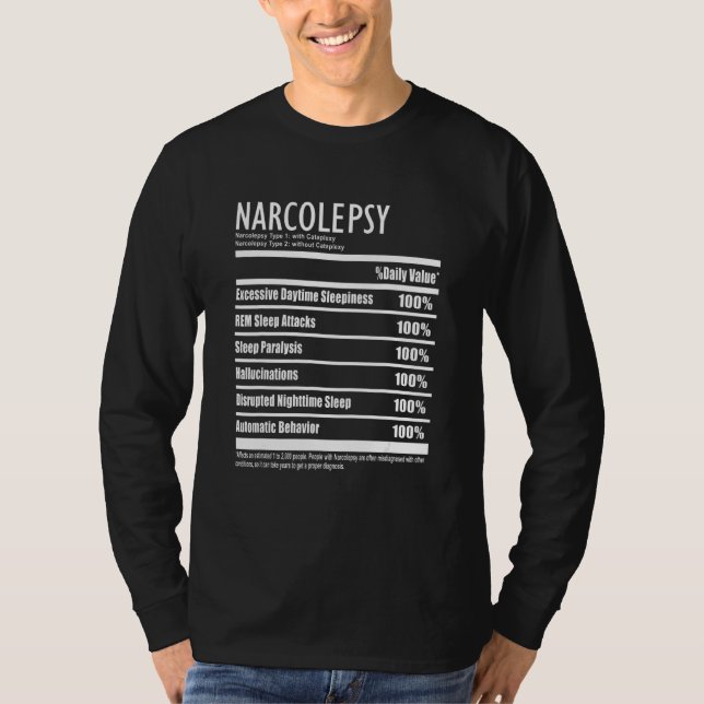Narcolepsy Nutrition Facts Style Symptoms T-Shirt (Front)