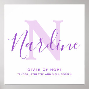 Nardine name meaning purple text personalized poster