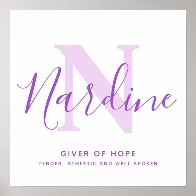 Nardine name meaning purple text personalized poster (Front)