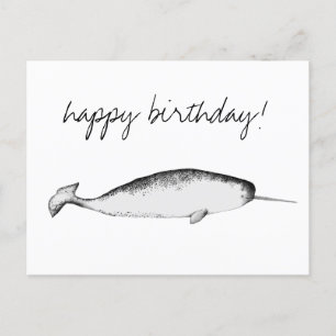 Narhwal Unicorn Illustration Whale Lover Birthday Postcard