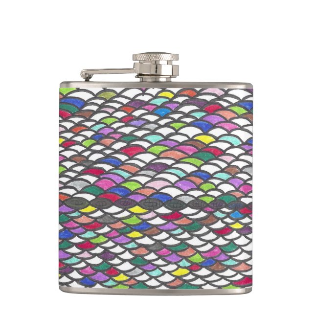 Narmin | Colorful Repeating Hand-Drawn Pattern Flask (Front)