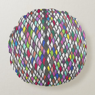 Narmin | Colorful Repeating Hand-Drawn Pattern Round Pillow