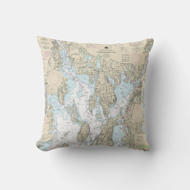 Narragansett Bay Nautical Chart 13221 Throw Pillow (Front)