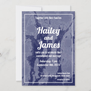 Narragansett Bay Newport Vintage Map Wedding Invit Invitation