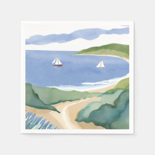 Narragansett Bay Sailboat Coastal RI Watercolor Napkins