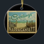 Narragansett Beach Vintage Travel Ceramic Ornament<br><div class="desc">This Greetings From Narragansett vintage postcard design features a sandy beach with a beautiful turquoise ocean water and above the sea,  a blue sky with billowy white clouds. In vintage travels style.</div>