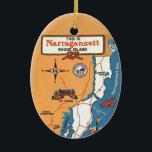 Narragansett Rhode Island  Ceramic Ornament<br><div class="desc">A vintage postcard map of Narragansett Rhode Island repurposed on an ornament.</div>