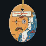 Narragansett Rhode Island Ornament<br><div class="desc">A vintage postcard map of Narragansett Rhode Island repurposed on an ornament.</div>