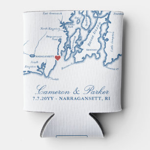 Narragansett RI Map Wedding Favor Drink Holder Can Cooler