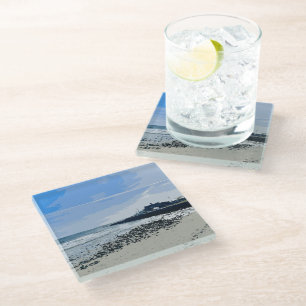 Narragansett Town Beach Rhode Island Painted Glass Coaster