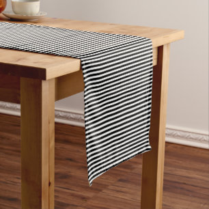 Narrow Black and White Stripes Pattern Short Table Runner