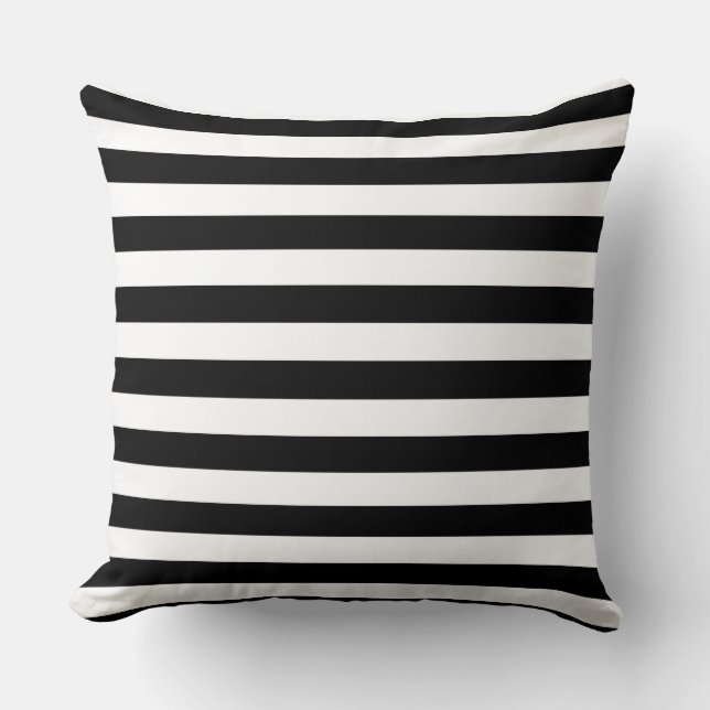 Narrow Black and White Stripes Pattern Throw Pillow (Front)
