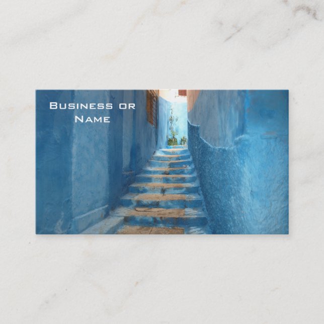 Narrow Blue Stairway in Morocco Business Card (Front)