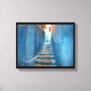 Narrow Blue Stairway in Morocco Canvas Print